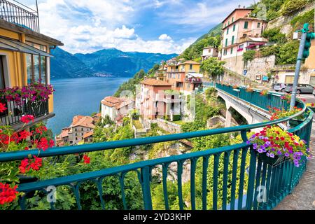 Town of Nesso on steep hill view, Como Lake Stock Photo
