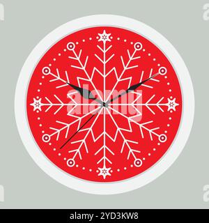 Minimalist Snowflake Wall Clock. A simple yet elegant wall clock featuring a white snowflake design on a red background Stock Vector