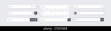 Search bar. Website ui design, search Internet box, browser engine text field, navigation bar with push button. Interface web element vector templates set. Stock Vector