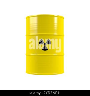 Yellow barrel with radioactive symbol. Isolated. 3d illustration. Stock Photo