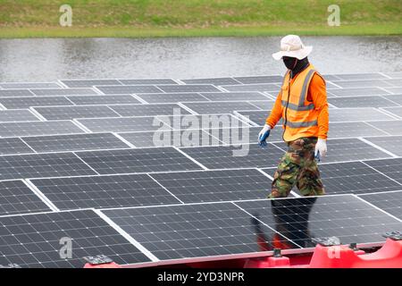 Professional Engineer Service Floating Solar Panel. Worker Maintenance ...