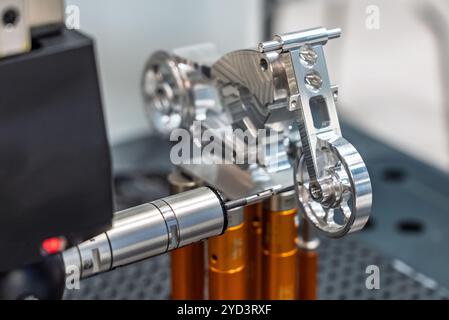3d precision measurement on machine quality control parts. Measuring machine for finished parts after cnc machining. Measuring machine. 3D coordinate Stock Photo