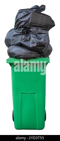 Overflowing Green Trash Bin Stock Photo