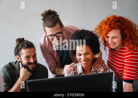 Team of programmers writing digital code in the metaverse and working together on the internet Stock Photo