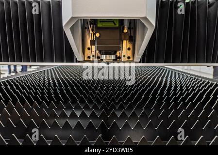 Cnc laser machining center. Laser cutting center. CNC laser metal processing.  Laser cutting machine. Stock Photo