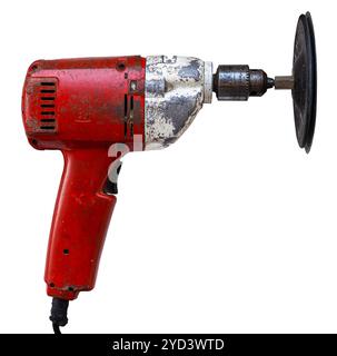 Isolated Vintage Electric Drill With Sanding Disk Stock Photo