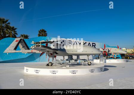 Bayraktar TB3 is a Medium Altitute --Endurance (MALE) Unmanned Combat Aerial International Defense and Aerospace Industry Exhibition SAHA EXPO 2024 Stock Photo