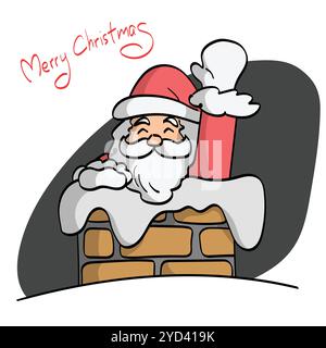 santa claus with hand sign in chimney illustration vector isolated on white background Stock Vector