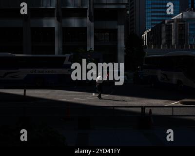 A worker directing traffic outside Tokyo Station, Tokyo, Japan. Stock Photo