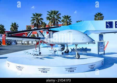 Bayraktar TB3 is a Medium Altitute --Endurance (MALE) Unmanned Combat Aerial International Defense and Aerospace Industry Exhibition SAHA EXPO 2024 Stock Photo