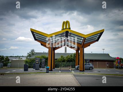 Tesla Super Charger power station, Fastned and Allego charging station at A9 highway rest stop petrol station in Hermsdorf, Germany, Jul 2, 2024. Stock Photo