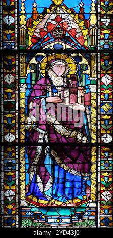 Stained glass window in the Cattedrale di Santa Maria del Fiore (Cathedral of Saint Mary of the Flower), Florence, Italy Stock Photo