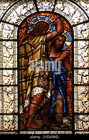 Baptism of the Lord, stained glass, Saint Vincent de Paul church, Paris Stock Photo