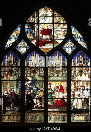 St. Aloysius Gonzaga receiving first communion from the hands of Saint Charles Borromeo, Saint Severin church, Paris, France Stock Photo