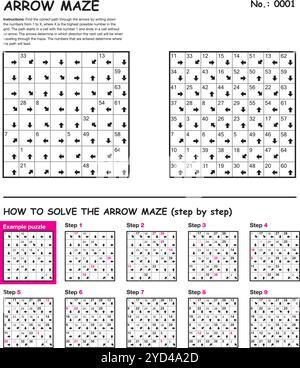 ARROW MAZE 001. Vector word puzzle game with solution. Stock Vector