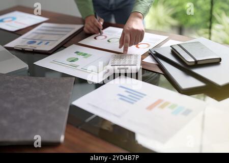 Close up Millennial confident Female working in creative office. Stock Photo