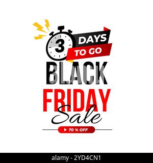 Black friday sale promotion banner showing 3 days to go with a stopwatch ticking down the time Stock Vector