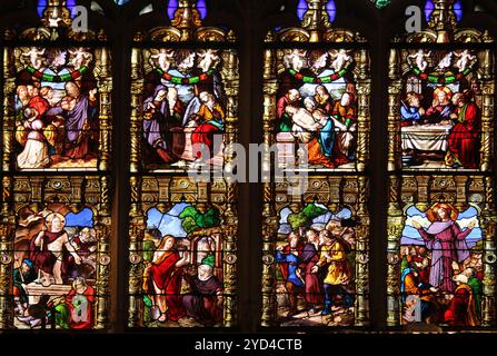 Passion and Resurrection of Christ, stained glass, Church of St. Gervais and St. Protais, Paris Stock Photo