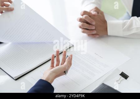 Insurance broker or financial advisor consulting to client, Leasing service agent. Stock Photo