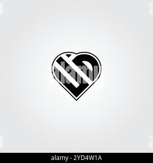 Heart Letter UD Logo - Initial Monogram Template for Alphabet U and D Stock Vector