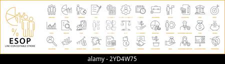 ESOP icons. ESOP icon set. ESOP Line Icons. Employee Stock Ownership Plan. Vector Illustration. Editable Troke. Stock Vector