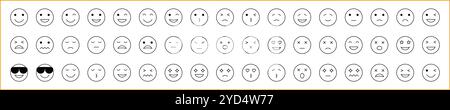 Expression Sign Icon Set In line Style. Emoticon Icons. Vector Illustration. Editable Stroke. Stock Vector
