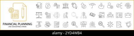 Financial Plan icon Set in Line Style. Financial Plan icons. Vector Illustration. Editable Stroke. Stock Vector