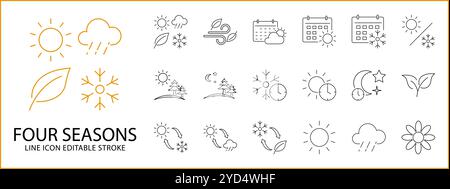 Four Seasons Icon set In line Style. Wather Icons. Vector Illustration. editable Stroke. Stock Vector