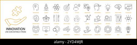Innovation icon set in line style. Innovetion Icons. Vector Illustration. Editable stroke. Stock Vector