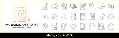 Evaluation Assess Icon Set in line Style. Evaluation Icons. Vector Illustration. Editable Stroke. Stock Vector