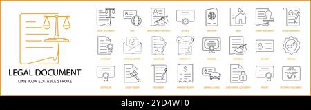 Legal Document icon Set in line Style. Legal Doccument Icons. Vector Illustration. Editable Stroke. Stock Vector