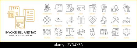 Invoice, Bill, tax And Payment Icon Set In line Style. vector Illustration. Editable stroke. Stock Vector