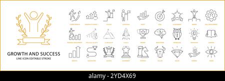 Growth Success icon set in line style. Growth success icons. vector illustration. editable stroke. Stock Vector