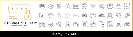 Information Security icon set in line Style. Information Security icons. Vector Illustration. Editable Stroke. Stock Vector