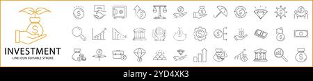 Investment Icon Set in line Style. Investmen icons. Vector Illustration. editable stroke. Stock Vector