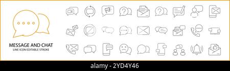 Message, Talk, Speech Bubble Icon Set. Line Icons. Containing text, discussion, conversation, balloon, box, comment, chatting, etc. Stock Vector