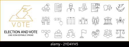 Election Vote Icon Set In Line Style.  Election Vote Icons. Vector Illustration. Editable Stroke. Stock Vector