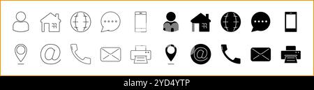 Business Card Information Icon Set In Line Style. Business Card Icons. Vector Illustration. Editable Stroke. Stock Vector