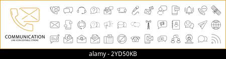 Communication Icon Set In Line Style. Communication Icons. Vector Illustration. Editable Stroke. Stock Vector