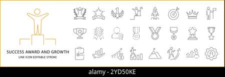 Success, Award, Growth Icon Set In Line Style. Containing award, success, growth, business, etc. Vector Illustration. Stock Vector