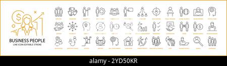 Business people Icon Set In line Style. Business People Icons. Vector Illustration. Editable Stroke. Stock Vector