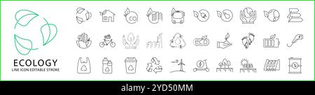 Ecology Icon Set In Line Style. Ecology Icons. Vector Illustration. Editable Stroke. Stock Vector