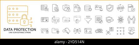 Data Protection Icon Set In Line Style. Data Protection Icons. Vector Illustration. Editable Stroke. Stock Vector