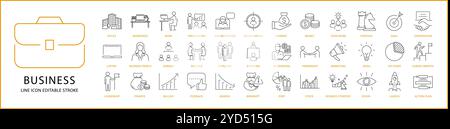 Business Icon Set In line Style. Business Icons. Vector Illustration. Editable Stroke. Stock Vector