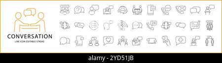 Conversation icon Set In Line Style. Conversation icons. Vector Illustration. Editable Stroke. Stock Vector