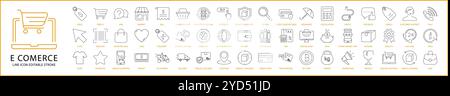 E-Commerce Icon Set in line Style. E-Commerce Icons. Vector illustration. Editable Stroke. Stock Vector