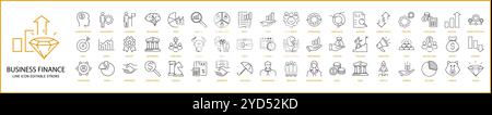 Business Finance Icon Set In Line Style. Business Finance icons. Vector Illustration. Editable Stroke. Stock Vector
