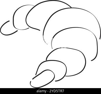 croissant hand drawn with brush in black on white background Stock Vector