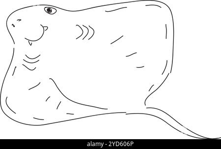 happy stingray bottom view, hand drawn with black brush on white background Stock Vector