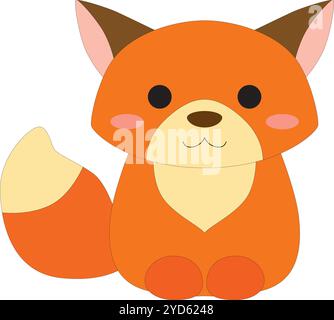 cute cartoon colored little red fox, stock vector, white background Stock Vector